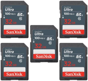 (paquete de 5) Tarjeta de memoria para cámara SanDisk 32 GB Ultra 100 MB/s Clase 10 SDHC UHS-I a granel - Imagen 1 de 3