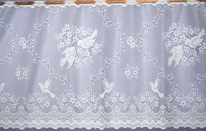 LOVE BIRDS CAFE NET CURTAIN WHITE IN THREE DROPS 12"( 30cm )18"( 45cm )24"(60cm) - Picture 1 of 6