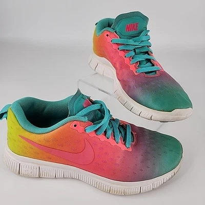 Nike Girls Free Express 5.0 Pink Teal Running Shoes Sneakers Size 6 1866-300 - Image 1 of 4