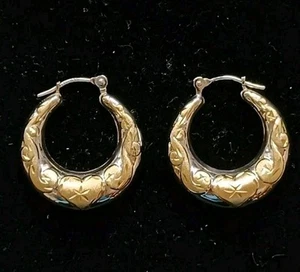 NEW! QVC 14K JCM Diamonique Two-Tone White & Yellow Gold Heart Hoop Earrings - Picture 1 of 2