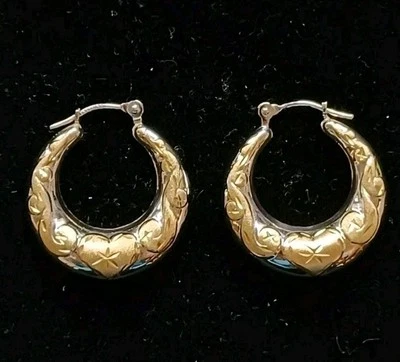 ¡NUEVO! Pendientes tipo argolla corazón oro blanco y amarillo de dos tonos Diamonique QVC 14K JCM Foto 1 de 2