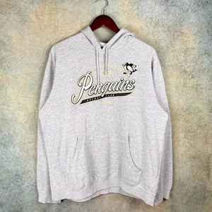 VTG Y2K Pittsburgh Penguins Hoodie Sweatshirt Sz L Gray NHL Hockey Logo Reebok - Picture 1 of 7