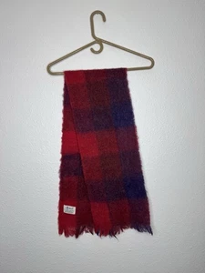 Sciarpa silenziatore vintage Nasharr Giappone rosso blu misto lana acrilico con frange 54”X9,5” - Foto 1 di 9