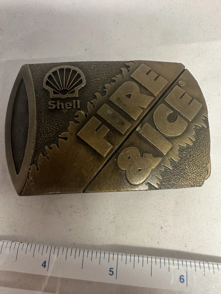 DE COLECCIÓN SHELL OIL COMPANY HEBILLA DE CINTURÓN FUEGO Y HIELO HEBILLA MUY PESADA - GW-5 Foto 1 de 4