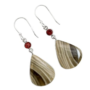 Natural Flint Stone & Garnet 925 Sterling Silver Earrings Jewelry E-1002 - Picture 1 of 5