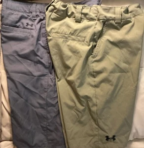 UNDER ARMOUR Boys Heatgear Loose Stretch Shorts Gray Khacki Set of 2 YL - Picture 1 of 3