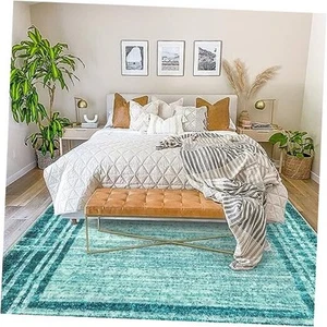 Abstract Teal Bedroom Rug 8x10,Washable Modern 8x10 Area Rugs for Living Room - Picture 1 of 7