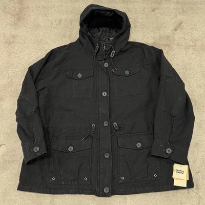 Levi's Men's Washed Cotton Hooded Chore Military Jacket - Black - 3XL MSRP $200 - Image 1 of 4