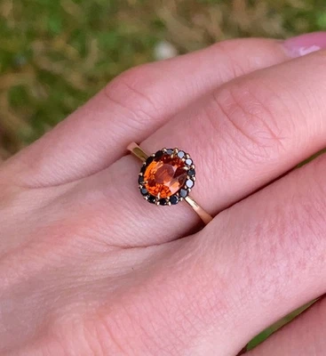 Certified Ring with Natural Spessartine and Black Diamonds gems, Solid 14Karat - Изображение 1 из 4