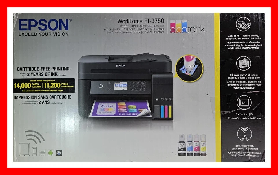 Epson WorkForce ET-3750 All-In-One Inkjet Printer SEE NOTES! LOCAL PICK-UP ONLY! - Image 1 of 1