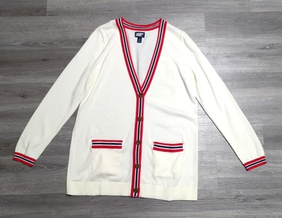 Lands' End Cotton Cardigan Sweater V Neck Pockets Size M Tennis Prep Old Money - Image 1 of 4
