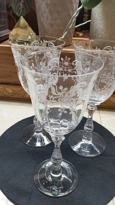 3 Fostoria Meadow Rose Clear Glass Water Goblets 8" Top Quality Depression Glass - Image 1 of 4