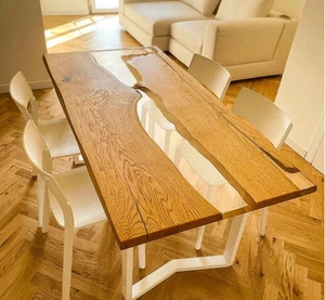 serene tansparent River Epoxy Table – Wood Patio Coffee table for home , office - Picture 1 of 15