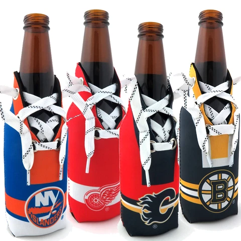 Laces Bottle Cooler - NHL Licensed - Boston, Chicago, Montreal, Oilers, Detroit Cover