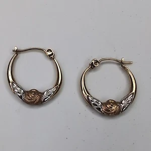 10KT Gold Hoop Earrings JCM Rose Design 8 G - Picture 1 of 12