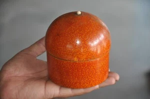 Vintage Wooden Handcrafted Spray Design Orange Dome Shape Lacquer Powder Box - Picture 1 of 7