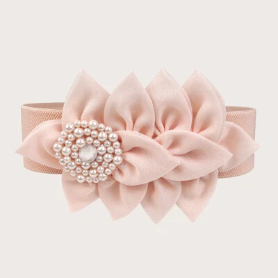 Cinturón ancho floral con cuentas de perlas para mujer Cinturón elástico Cintura Vestido Cinturas ♡ Foto 1 de 4