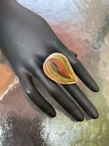 Lovely Vintage Upcycled Sand Art Statement Ring - Fall Colors & Silver Tone - Picture 1 of 8