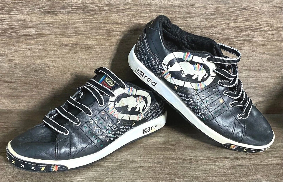 Zapatilla deportiva para mujer Marc Ecko Red Rhino Logo cuero negro brillante 7,5 Foto 1 de 4