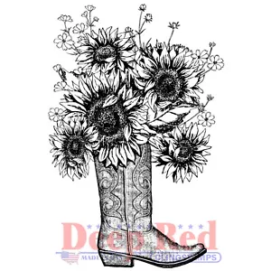 Deep Red Stamps Boot Sunflowers Rubber Cling Stamp - Picture 1 of 6