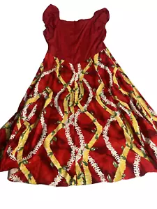 Abito donna hawaiano T&L Muumuu Factory 15/16 rosso maxi volant cotone L - XL - Foto 1 di 7