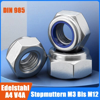 Selbstsichernde Stopmuttern Sicherungsmutter V2A M2 - M20 DIN 985 Edelstahl A2 - Bild 1 von 4