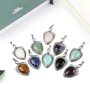 Natural Crystal Quartz Teardrop Pendant Charm Healing Gemstone Vintage Jewelry - Picture 1 of 31