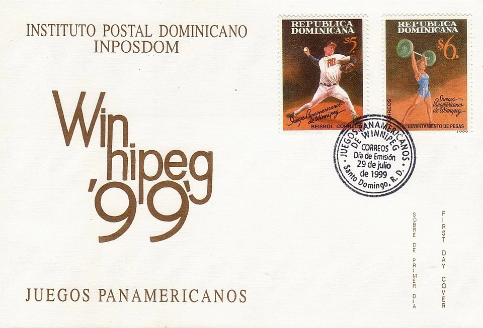 DOMINICAN REPUBLIC PAN AMERICAN GAMES WINNIPEG,BASEBALL Sc 1306-1307 FDC 1999 - Image 1 of 1