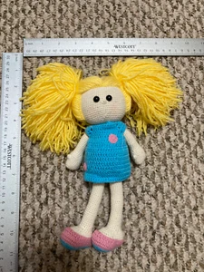 Little Girl Blue Dress Amigurumi Doll Handmade Soft Crochet Handcrafted Large - Picture 1 of 4