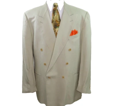 Chaqueta Blazer Abrigo Deportivo Ermenegildo Zegna Suave Para Hombre Pura Seda Beige Sólido 46 L Foto 1 de 4