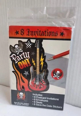 Invitaciones de fiesta temáticas Rock On Heavy Metal con sellos, papel, 4" x 6", paquete de 8 Foto 1 de 4