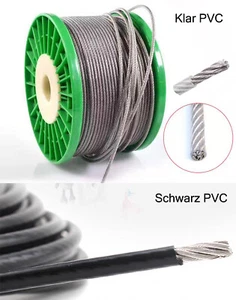 1-12mm Stahldrahtseil Klar/SchwarzPVC Kunststoff Beschichtet Metallkabel Rigging - Picture 1 of 10