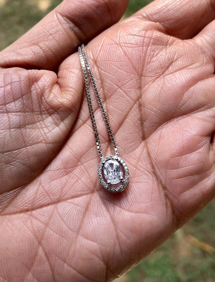 Collana con ciondolo ovale CZ in argento sterling 925, placcatura in oro... - Immagine 1 di 4