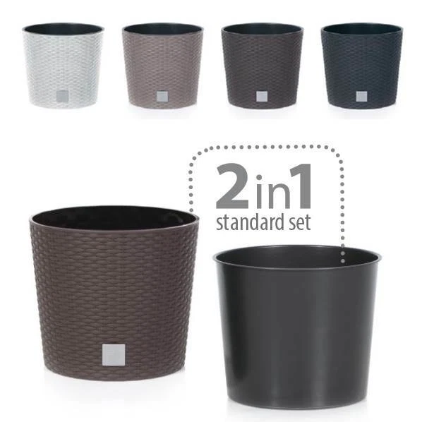 Blumenkübel Blumentopf Übertopf Rattan Optik Rund Pflanzkübel Kasten mit Einsatz - Bild 1 von 1