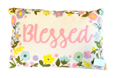 MARLO LORENZ Collection Blessed Embroidery Floral Duck Feather Accent Pillow NWT - Image 1 of 4