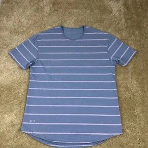 BYLT Shirt Mens XL Blue Striped Basics Drop Cut Lux Short Sleeve Curved Hem - Picture 1 of 17