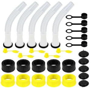 Set of 5 Can Spouts with Caps & Gaskets Compatible w/ Most Plastic Gas Cans - Picture 1 of 6