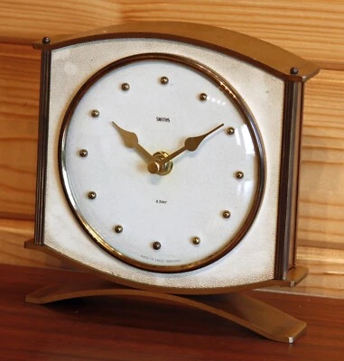 VINTAGE 17cm Smiths Mantel Clock - Metal Retro White Mid Century Desk Gift - Image 1 of 4