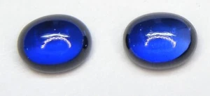MATCHED PAIR OVAL CABOCHON 9x7 MM. BLUE SAPPHIRE LAB CORUNDUM - Picture 1 of 6