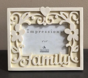 Malden Impressions “Family” Photo Picture Frame 4”x6” Cream Ceramic Resin (?) - Picture 1 of 6