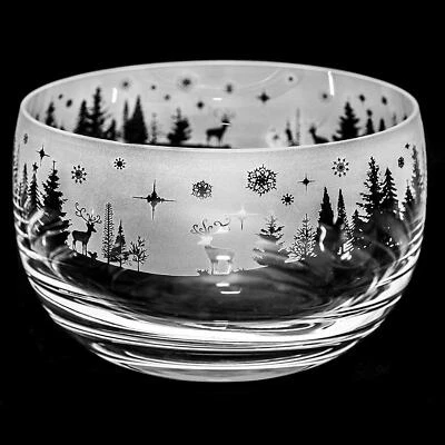 Animo Glass Winter Wonderland Small Engraved Crystal Bowl Christmas Decor Gift - Image 1 of 2
