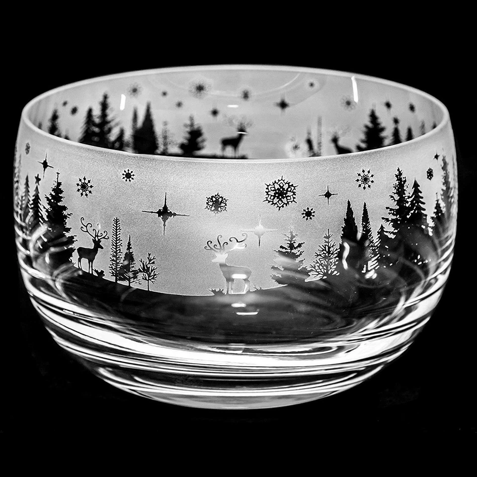 Animo Glass Winter Wonderland Small Engraved Crystal Bowl Christmas Decor Gift - Image 1 of 2