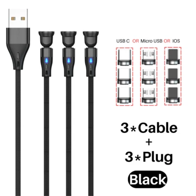 3 PACK Magnetic Phone Charger Fast Charging Cable For Micro USB/Type C/ iPhone - Image 1 of 4