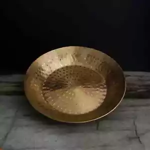 Midcentury Reines Messing Handgehämmert Platte Indische Küche Praat Schale oder Tablett HD - Bild 1 von 6