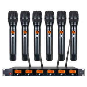 Wireless Microphone System UHF 6 Handheld Metal Dynamic Mic Church KTV School - Picture 1 of 7