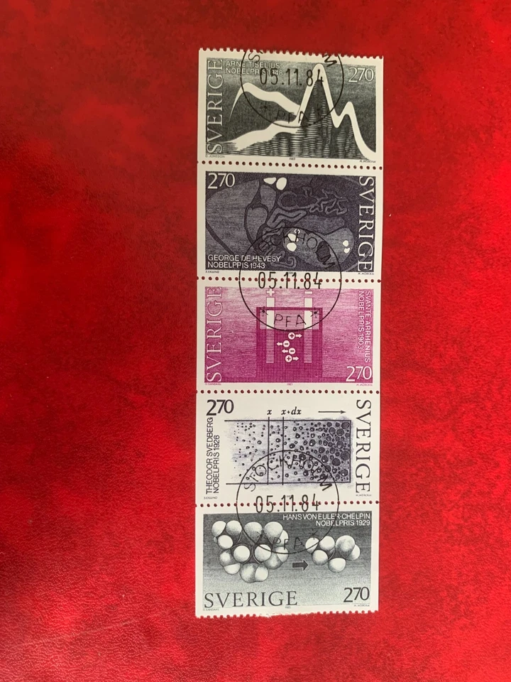 SWEDEN 1984 USED BOOKLET PANE CHEMISTRY NOBEL PRIZE WINNERS TISELIUS DE HEVESEY - Image 1 of 1