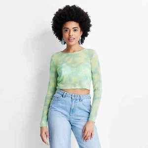Future Collective Women's Long Sleeve Tie-Dye Mesh Crop Top Size XXS - Picture 1 of 7