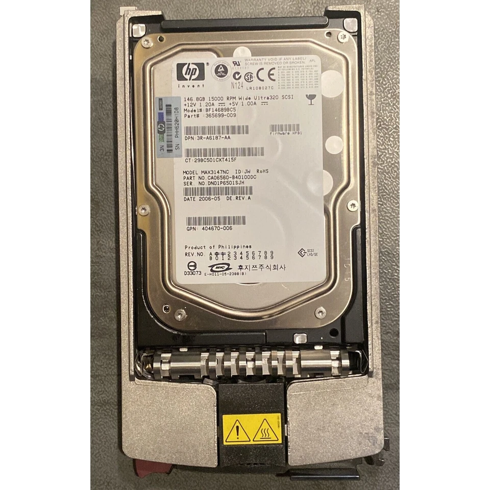 HP 365699-009 146.8GB 15K WIDE ULTRA320 SCSI HARD DRIVE BF14689BC5 - Image 1 of 2