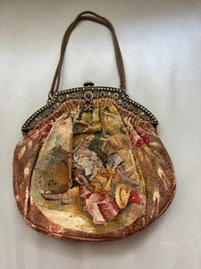 RARE  FIND  1900's Embroided Purse with Jeweled Frame  Family Heirloom - Picture 1 of 11