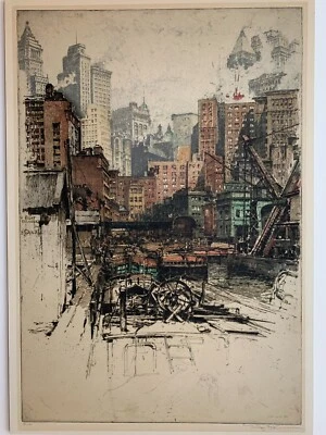 LUIGI KASIMIR Original Signed Numbered Etching Aquatint Lower Manhattan 1927 - Image 1 of 4